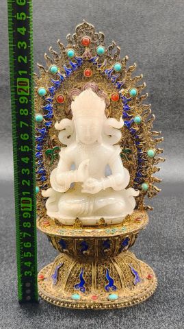 掐丝包金和田玉观音佛像摆件