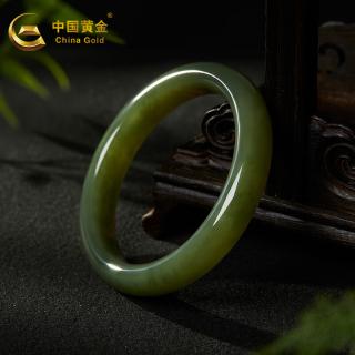中国黄金和田玉手镯湖水绿飘花糯种玉镯子女款520礼物送女生女礼物